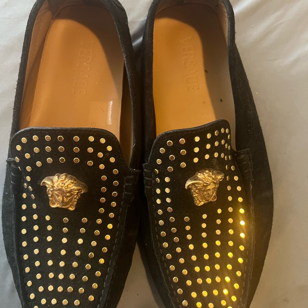 Versace Black Loafers with Gold Medusa Detail
